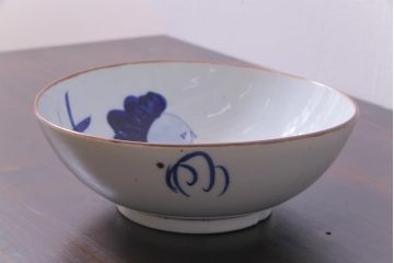 大正昭和初期　染付　蕪紋が味わいのある鉢(深皿)