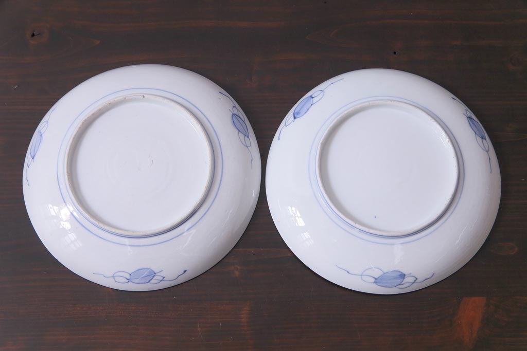 古民具・骨董　幕末明治期　山水図　色絵染付皿2枚セット(7寸皿、中皿)(1)