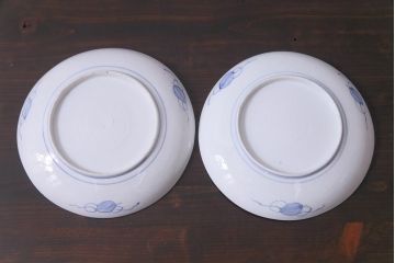 古民具・骨董　幕末明治期　山水図　色絵染付皿2枚セット(7寸皿、中皿)(1)