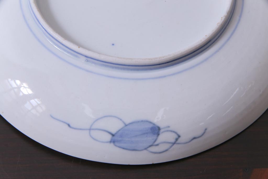 古民具・骨董　幕末明治期　山水図　色絵染付皿2枚セット(7寸皿、中皿)(1)