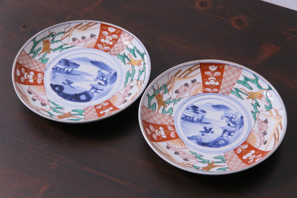 7寸染付絵皿　山水画　骨董品 江戸幕末染付氷裂に山水図7寸皿 | 吉祥寺PukuPuku