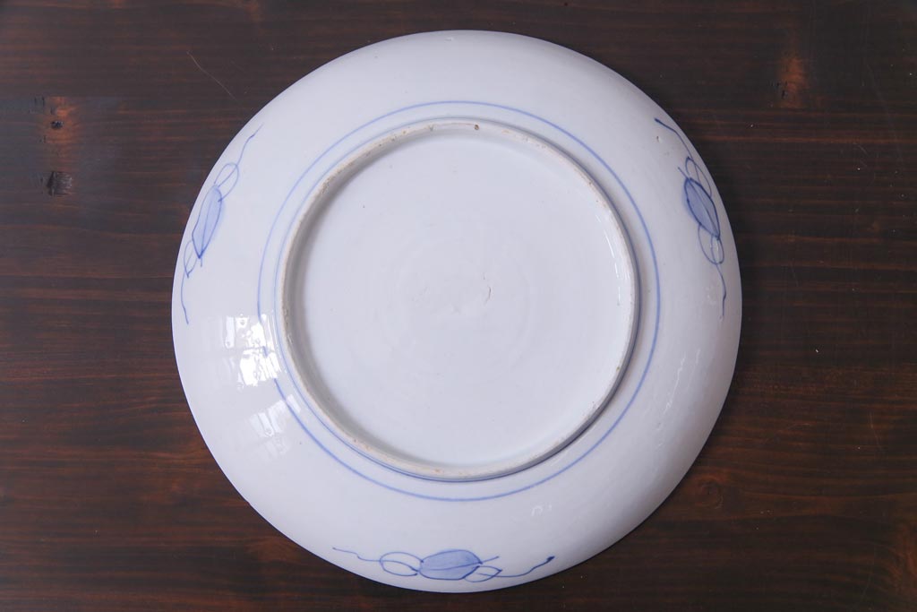 古民具・骨董　幕末明治期　山水図　色絵染付皿2枚セット(7寸皿、中皿)(2)