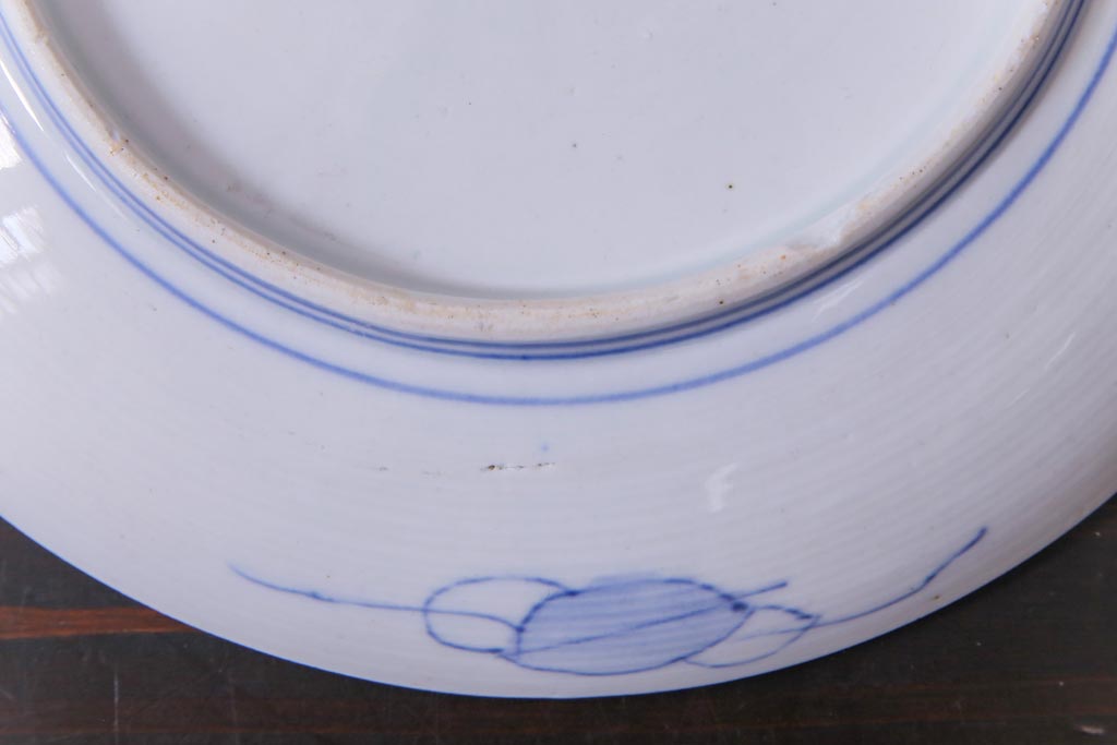 古民具・骨董　幕末明治期　山水図　色絵染付皿2枚セット(7寸皿、中皿)(2)