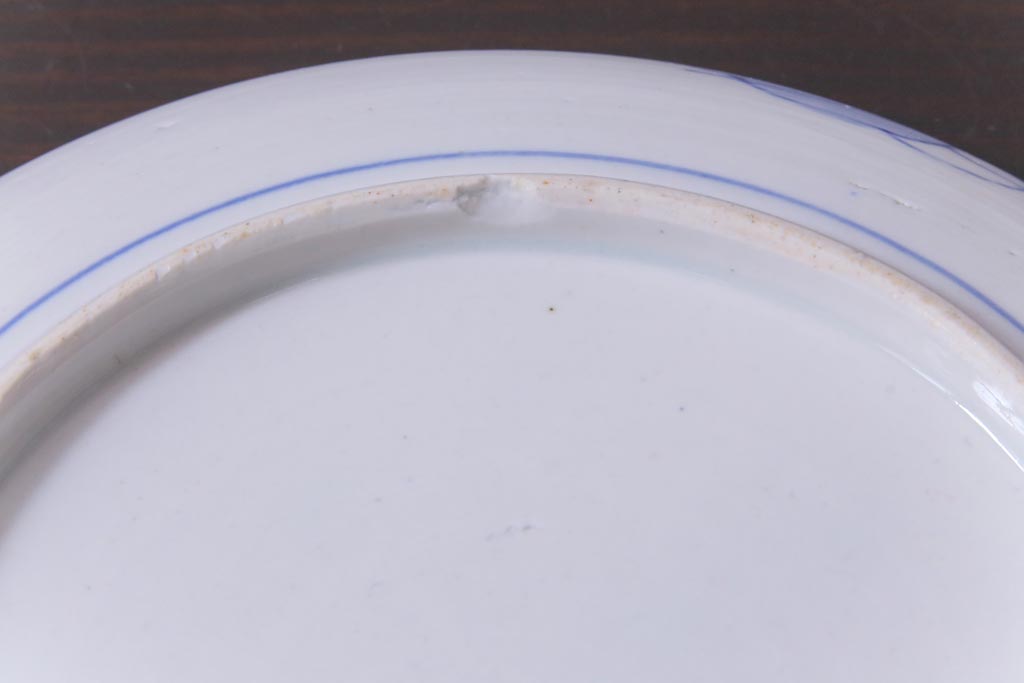 古民具・骨董　幕末明治期　山水図　色絵染付皿2枚セット(7寸皿、中皿)(2)