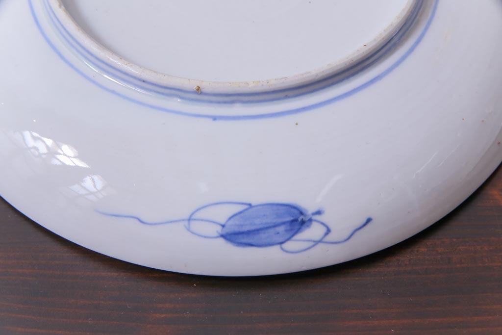 古民具・骨董　幕末明治期　山水図　色絵染付皿2枚セット(7寸皿、中皿)(2)