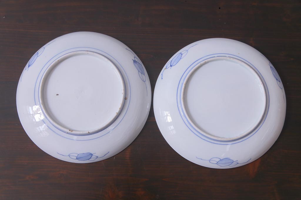 古民具・骨董　幕末明治期　山水図　色絵染付皿2枚セット(7寸皿、中皿)(3)