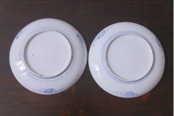 古民具・骨董　幕末明治期　山水図　色絵染付皿2枚セット(7寸皿、中皿)(3)