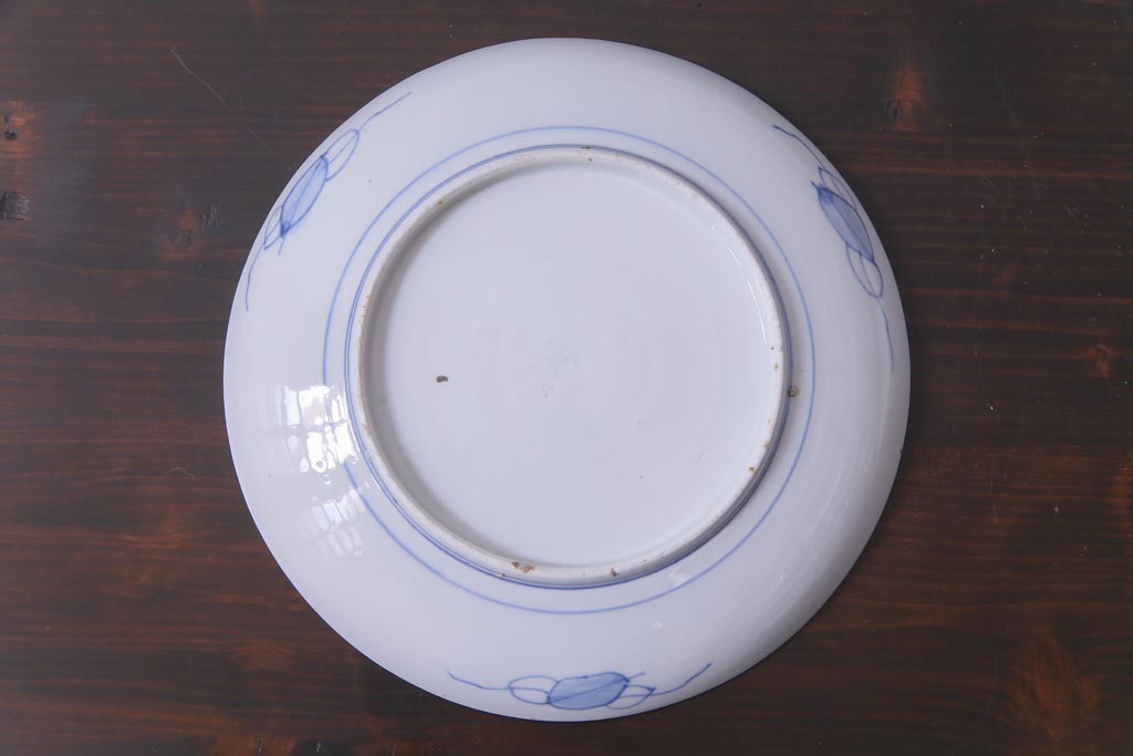 古民具・骨董　幕末明治期　山水図　色絵染付皿2枚セット(7寸皿、中皿)(3)