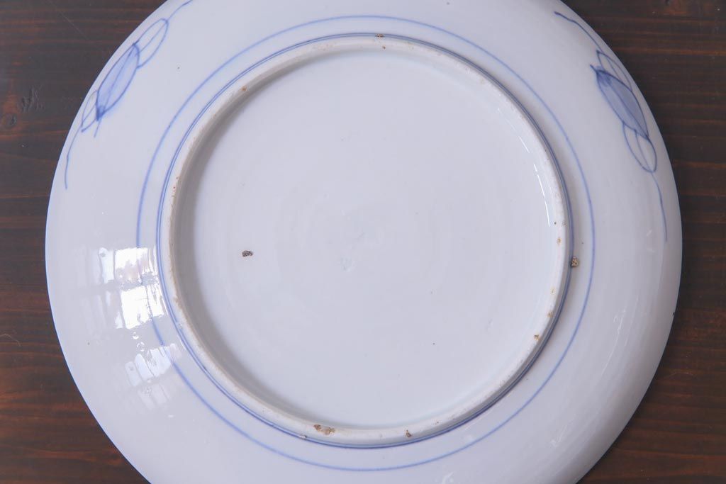 古民具・骨董　幕末明治期　山水図　色絵染付皿2枚セット(7寸皿、中皿)(3)