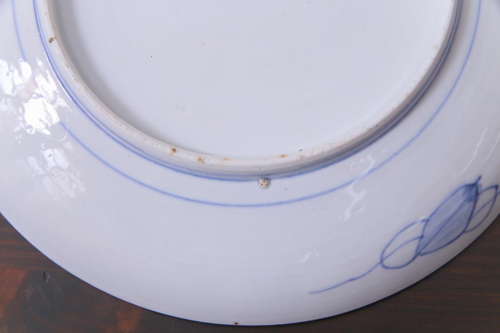 古民具・骨董　幕末明治期　山水図　色絵染付皿2枚セット(7寸皿、中皿)(3)