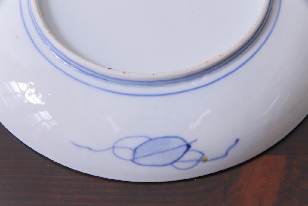 古民具・骨董　幕末明治期　山水図　色絵染付皿2枚セット(7寸皿、中皿)(3)