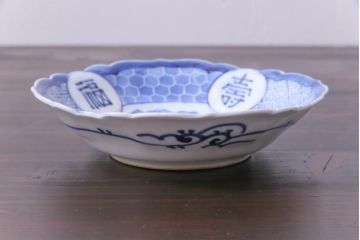 幕末期　福寿紋　山水図　染付小皿3枚セット(和食器)