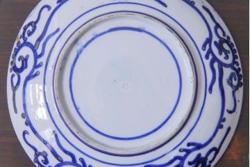 明治期　ベロ藍　紺青色が目を引く唐子文様の印判皿(中皿)(1)