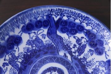 明治期　ベロ藍　紺青色が目を引く唐子文様の印判皿(中皿)(2)