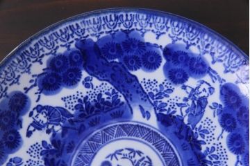 明治期　ベロ藍　紺青色が目を引く唐子文様の印判皿(中皿)(2)