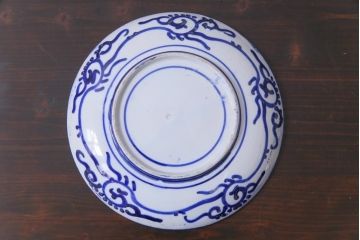 明治期　ベロ藍　紺青色が目を引く唐子文様の印判皿(中皿)(2)