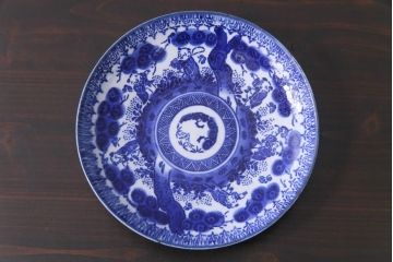 明治期　ベロ藍　紺青色が目を引く唐子文様の印判皿(中皿)(3)