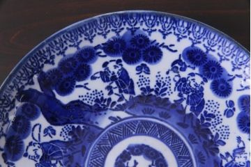 明治期　ベロ藍　紺青色が目を引く唐子文様の印判皿(中皿)(3)