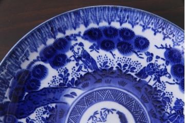 明治期　ベロ藍　紺青色が目を引く唐子文様の印判皿(中皿)(3)