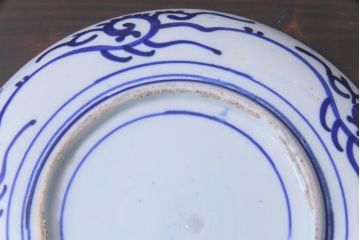 明治期　ベロ藍　紺青色が目を引く唐子文様の印判皿(中皿)(3)
