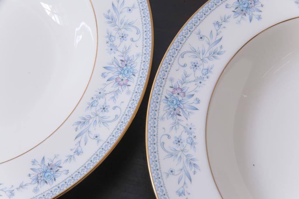 中古　ノリタケ(Noritake)　ブルーヒル(廃盤)　淡いブルーの花柄が可憐なスープ皿3枚セット(洋食器)