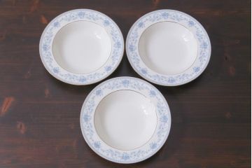 中古　ノリタケ(Noritake)　ブルーヒル(廃盤)　淡いブルーの花柄が可憐なスープ皿3枚セット(洋食器)(1)