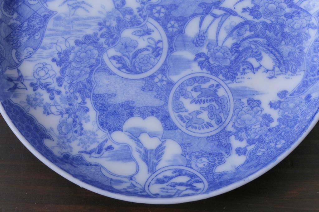 和製アンティーク　花鳥図　繊細な模様が魅力の印判皿3枚セット(小皿)