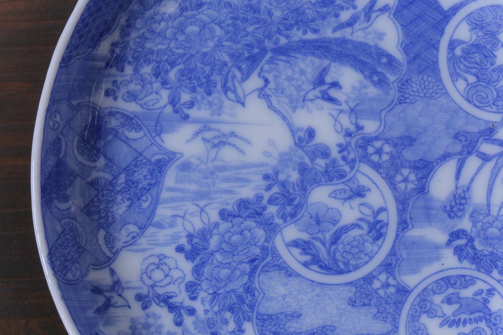 和製アンティーク　花鳥図　繊細な模様が魅力の印判皿3枚セット(小皿)