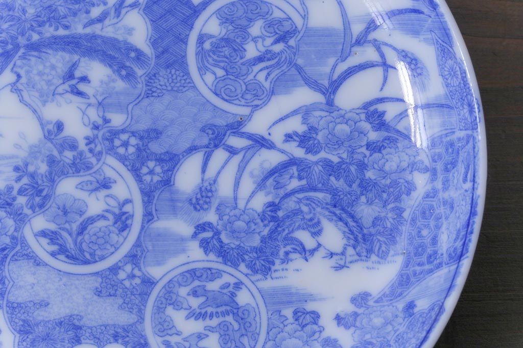 和製アンティーク　花鳥図　繊細な模様が魅力の印判皿3枚セット(小皿)