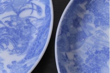 和製アンティーク　花鳥図　繊細な模様が魅力の印判皿3枚セット(小皿)