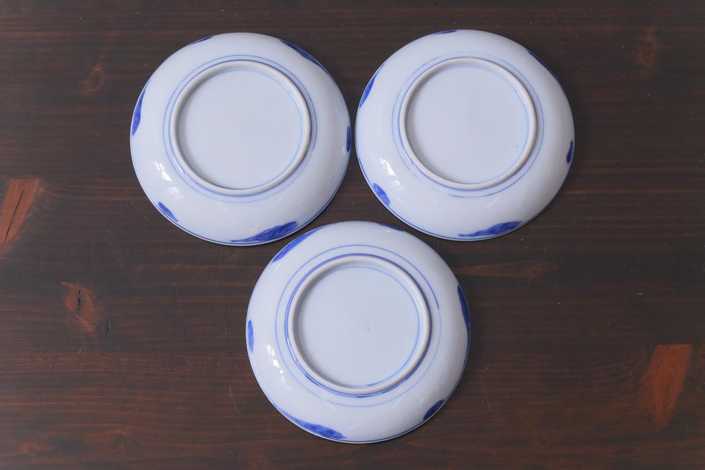 和製アンティーク　花鳥図　繊細な模様が魅力の印判皿3枚セット(小皿)