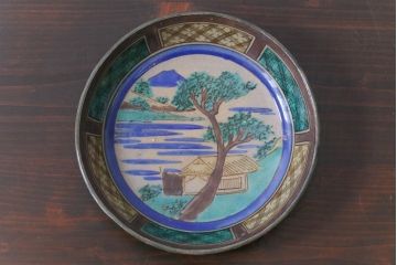 古民具・骨董　明治大正期　山水図が描かれた九谷焼色絵皿2枚セット(小皿)(1)