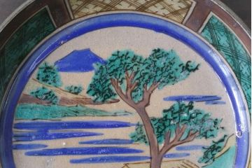 古民具・骨董　明治大正期　山水図が描かれた九谷焼色絵皿2枚セット(小皿)(1)