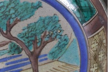 古民具・骨董　明治大正期　山水図が描かれた九谷焼色絵皿2枚セット(小皿)(1)