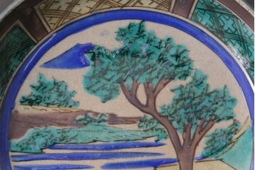 古民具・骨董　明治大正期　山水図が描かれた九谷焼色絵皿2枚セット(小皿)(2)