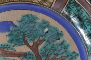 古民具・骨董　明治大正期　山水図が描かれた九谷焼色絵皿2枚セット(小皿)(2)