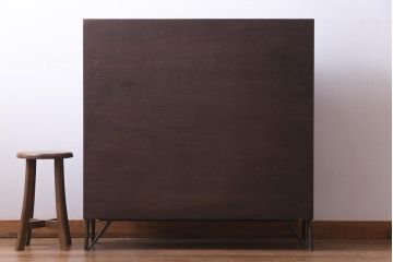 ラフジュ工房オリジナル　鉄脚付き　メンズライクのお部屋に似合うパタパタ扉のマス目棚(収納棚、下駄箱)