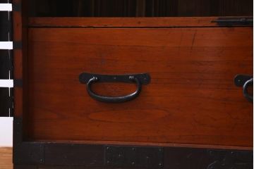 アンティーク家具　明治期　ヒノキ材　インダストリアルな雰囲気漂う観音開き戸のリメイクテレビボード(箪笥ローボード、リビングボード)