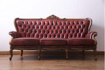 中古　イタリア　Orsi Angelo社　本革　抜群の存在感を放つエレガントな3人掛けソファ