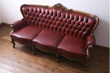 中古　イタリア　Orsi Angelo社　本革　抜群の存在感を放つエレガントな3人掛けソファ