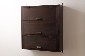 ラフジュ工房オリジナル　渋みのある風合いが魅力的なパタパタ扉の壁掛け収納棚(ウォールシェルフ、戸棚)(R-034315)(2)