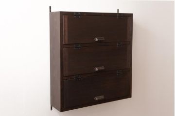 ラフジュ工房オリジナル　渋みのある風合いが魅力的なパタパタ扉の壁掛け収納棚(ウォールシェルフ、戸棚)(R-034315)(2)