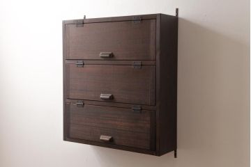 ラフジュ工房オリジナル　渋みのある風合いが魅力的なパタパタ扉の壁掛け収納棚(ウォールシェルフ、戸棚)(R-034315)(2)