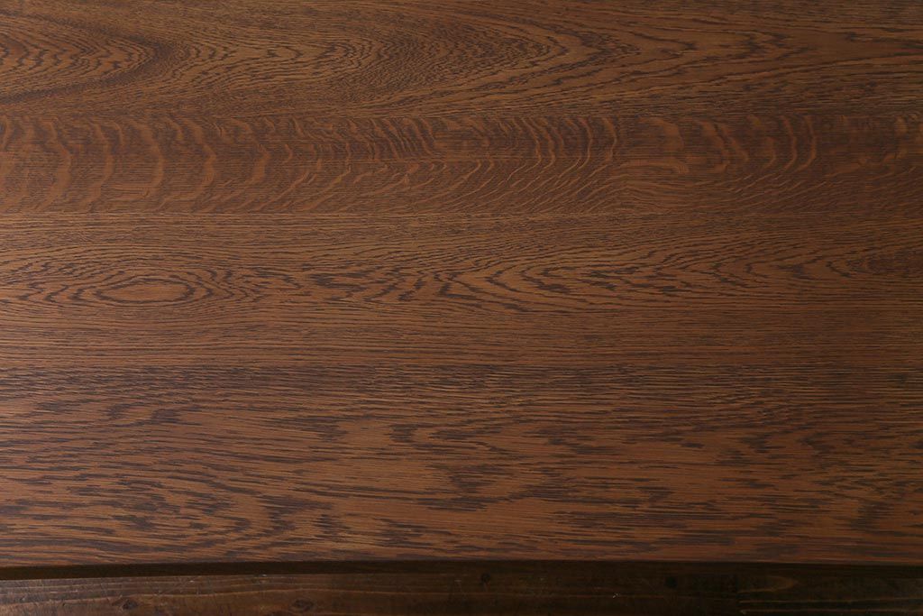 リメイク家具　天板オーク材　素朴な佇まいが魅力の引き出し付き作業テーブル(ダイニングテーブル、作業台)