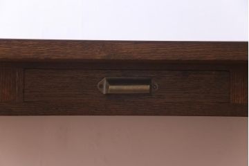 リメイク家具　天板オーク材　素朴な佇まいが魅力の引き出し付き作業テーブル(ダイニングテーブル、作業台)