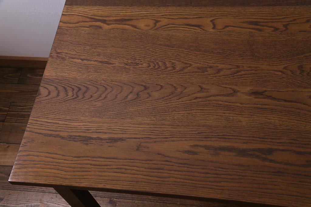 リメイク家具　天板オーク材　素朴な佇まいが魅力の引き出し付き作業テーブル(ダイニングテーブル、作業台)(1)