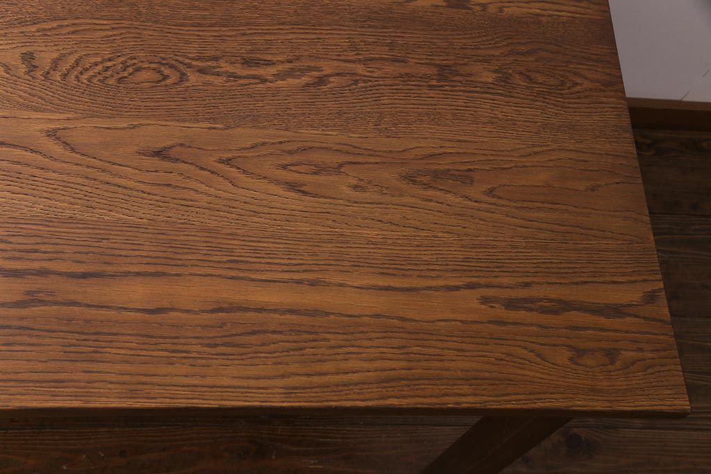 リメイク家具　天板オーク材　素朴な佇まいが魅力の引き出し付き作業テーブル(ダイニングテーブル、作業台)(1)