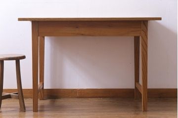 ラフジュ工房オリジナル　総ケヤキ材　展示品　デスク&チェアセット(作業台、学習机、平机、椅子)