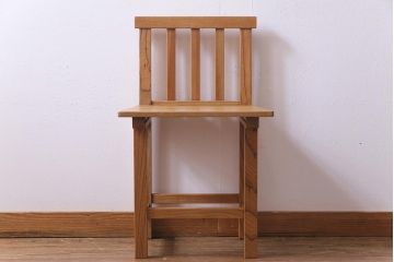 ラフジュ工房オリジナル　総ケヤキ材　展示品　デスク&チェアセット(作業台、学習机、平机、椅子)