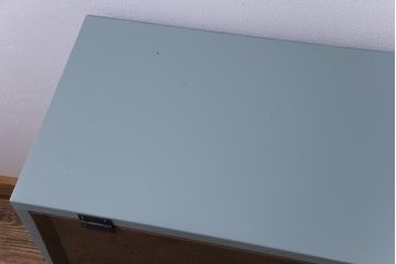 ラフジュ工房オリジナル　リメイク　ペイント家具　脚付き　明治期の松材が味わい深いパタパタ扉のリビングボード(下駄箱、収納棚、サイドボード、キャビネット)(R-034333)